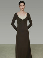 unspoken Breathable Viscose Halter High Waist A Line Knit Office Women Maxi Dresses