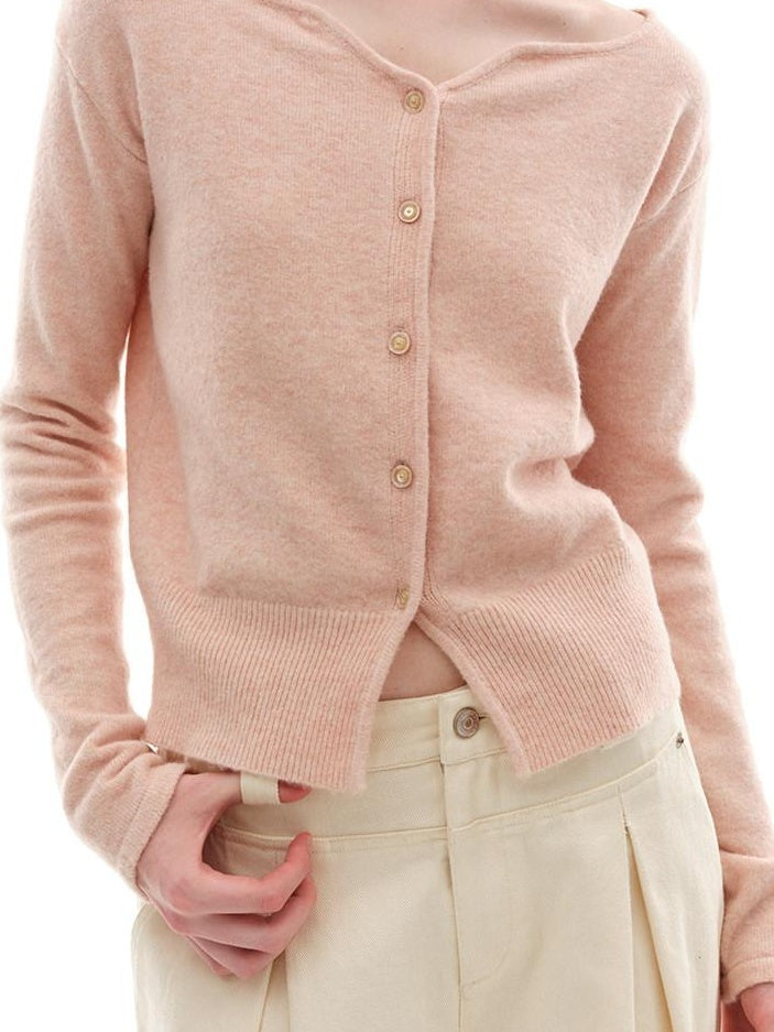 someonesometimes Soft Pink Cozy Wool Button V-neck Loose Fit Unisex Knit Cardigans