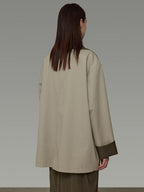 unspoken Pure Cotton Loose Mid Length Single Breasted Women Commuter Khaki Trench Coats
