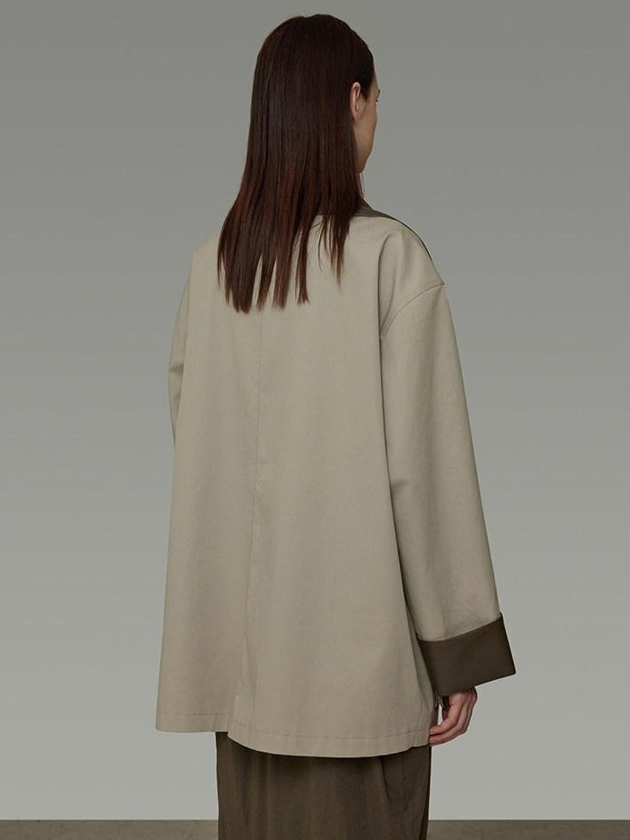 unspoken Pure Cotton Loose Mid Length Single Breasted Women Commuter Khaki Trench Coats