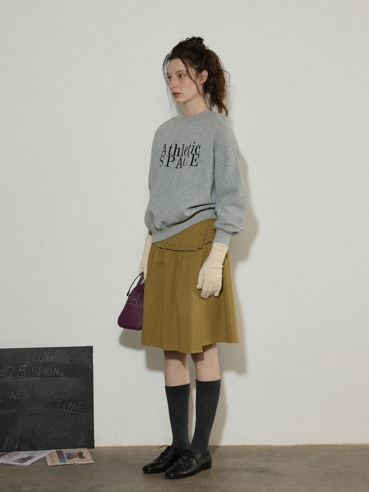 Lofi choose Embroidered Colorblock Loose Drop Shoulder Crewneck Female Cotton Sweatshirt