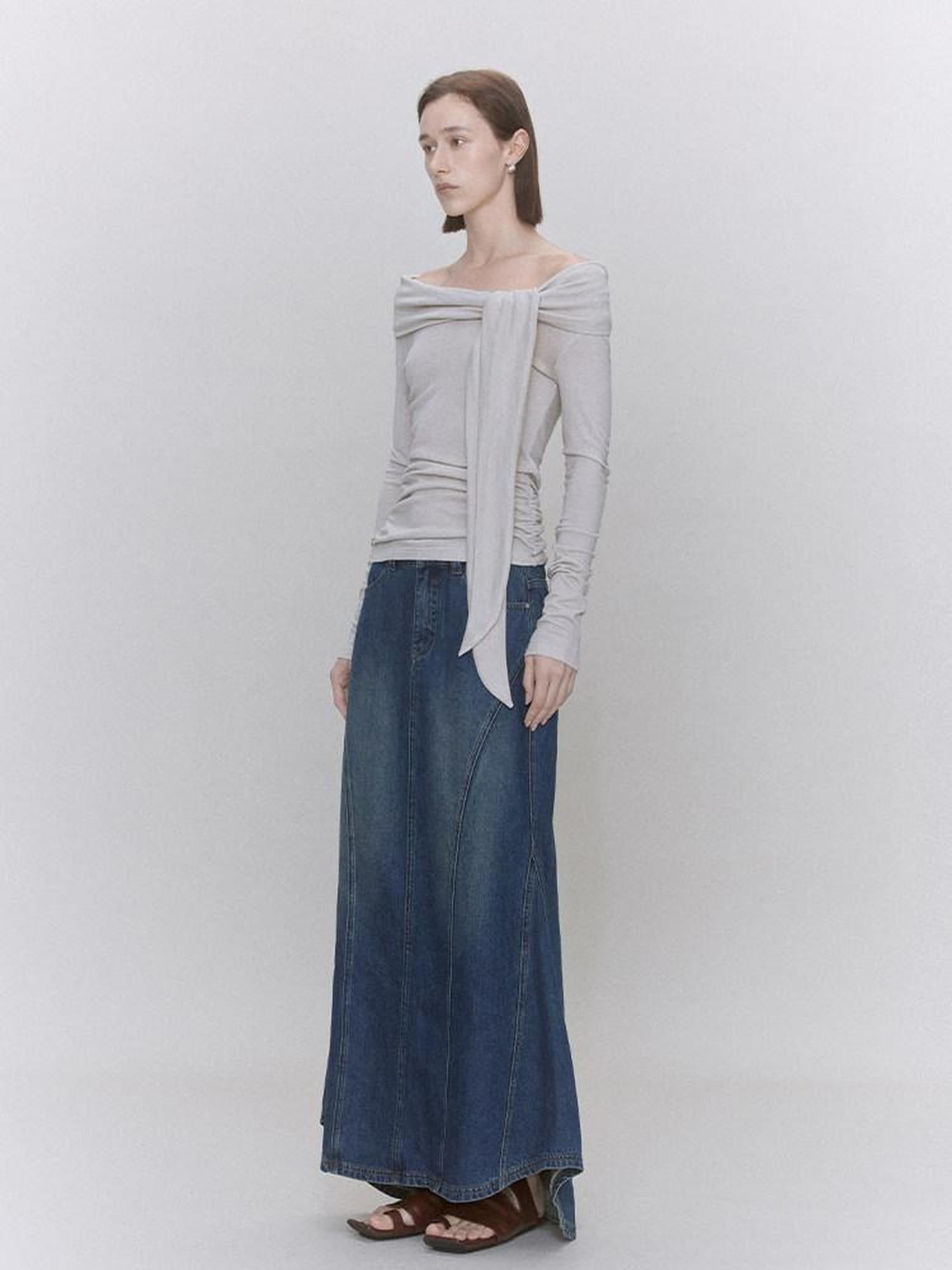 someone sometimes Distressed Low Waist Workwear Aline Fishtail Womens Denim Maxi Skirts