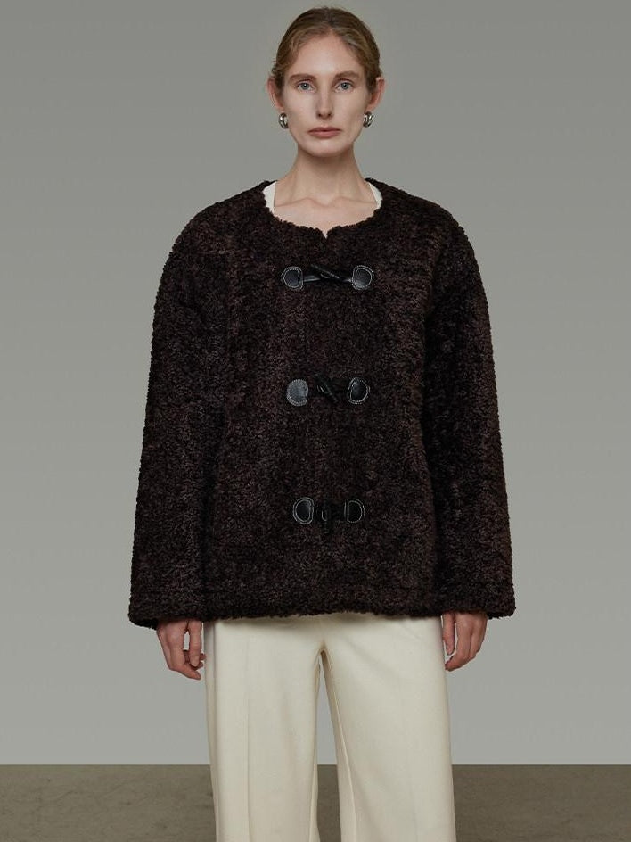 unspoken Warm Fur Lined Minimalist Commuter Loose Fit Brown Women Everyday Short Coat