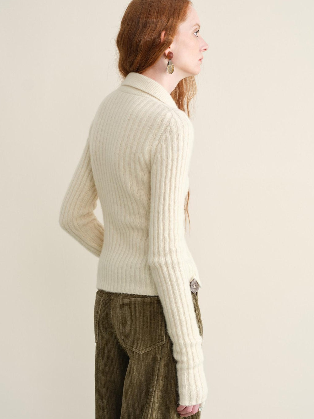 someonesometimes Soft Wool Cotton Blend Slim Fit Side Slit Cropped Button Crewneck Womens Cardigans