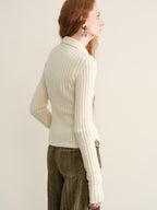 someonesometimes Soft Wool Cotton Blend Slim Fit Side Slit Cropped Button Crewneck Womens Cardigans