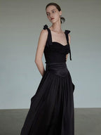 unspoken Sleek Slim Fit Spaghetti Strap Workwear Dress Women Solid Color Maxi Dresses
