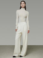 unspoken Comfort Elastic Natural Waist Minimal Solid White Polyester Blend Wide Leg Pants
