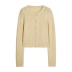 someonesometimes Soft Alpaca Blend Commuter Artsy Crew Neck Button Long Sleeve Cream Cardigans