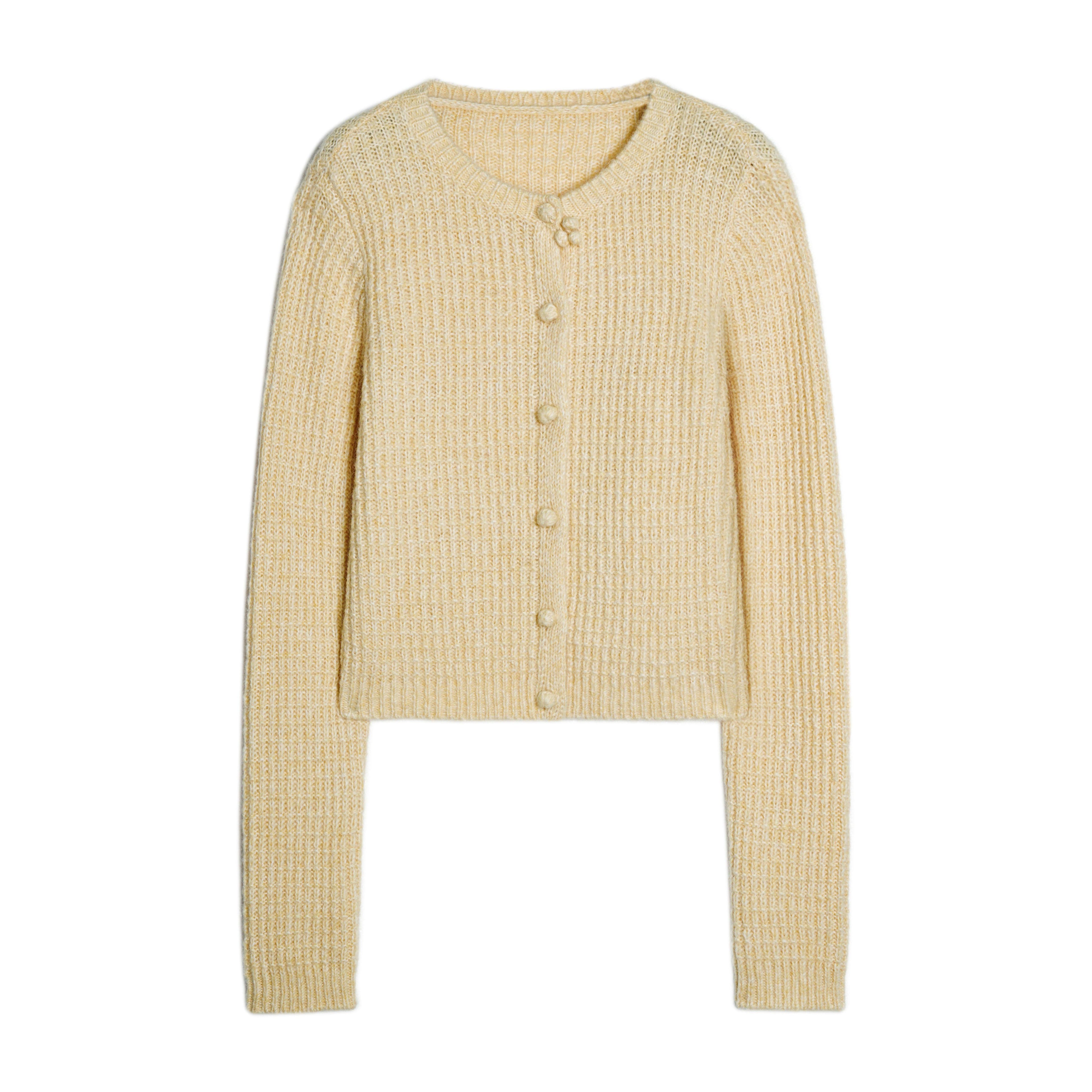 someonesometimes Soft Alpaca Blend Commuter Artsy Crew Neck Button Long Sleeve Cream Cardigans