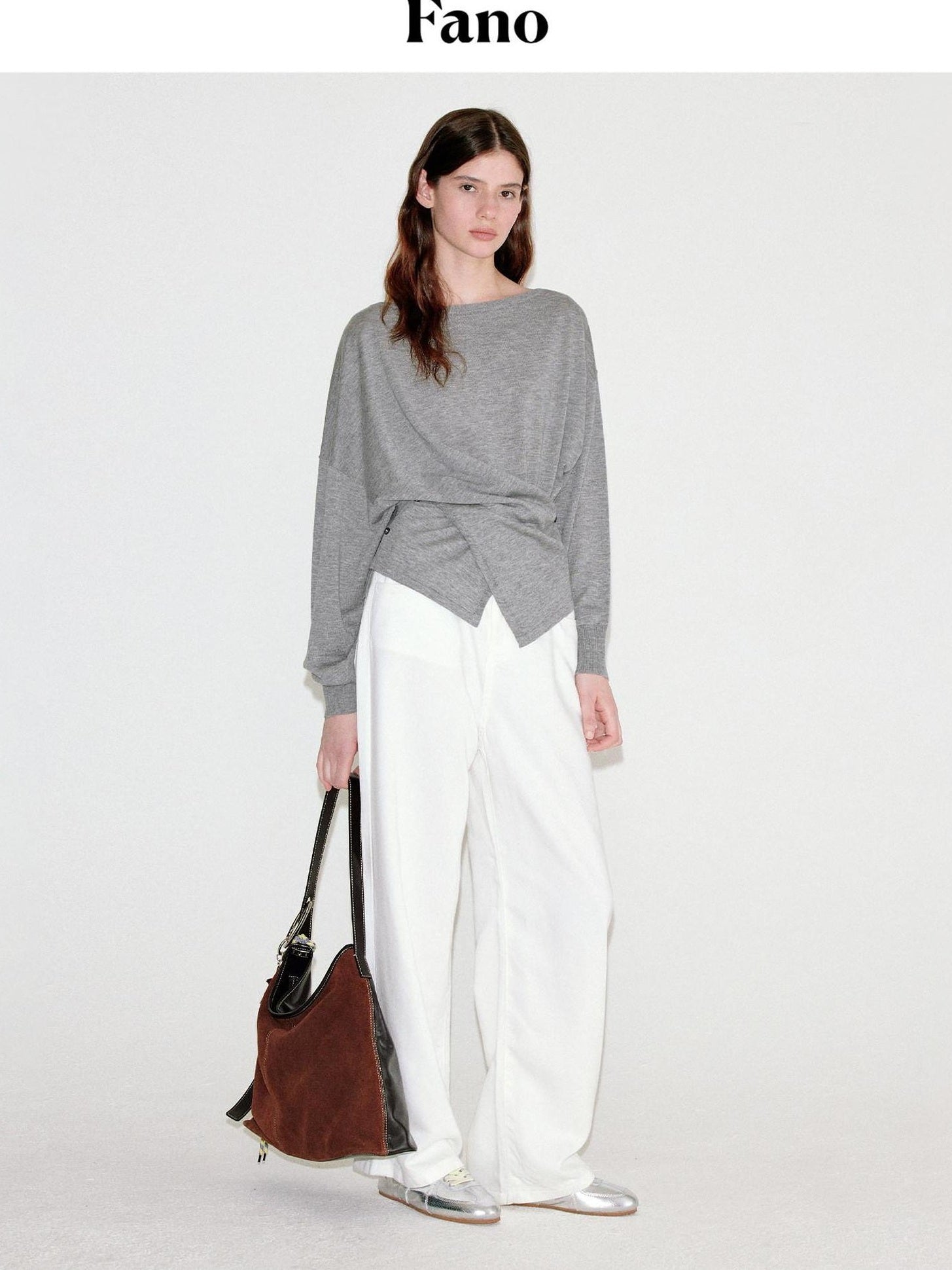fano Soft Wool Blend Relaxed Loose Batwing Boat Neck Womens Knit Sweaters