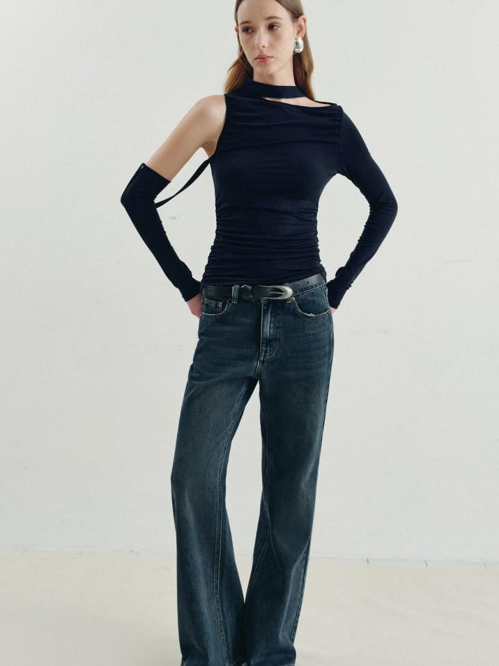 someone sometimes Viscose Cotton Blend Cutout Slim Fit Casual Women Asymmetric Neck Knit Sweaters