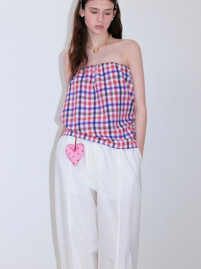 fano Rainbow Plaid Stretch Oversized H Silhouette High Waist Women Tube Tops