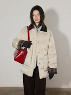 Lofi choose 90 Percent White Duck Down Apricot Colorblock Loose Fit Commuter Down Jackets