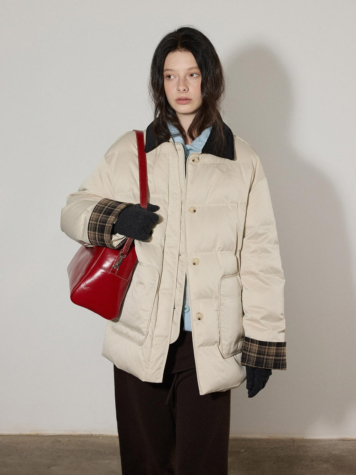 Lofi choose 90 Percent White Duck Down Apricot Colorblock Loose Fit Commuter Down Jackets