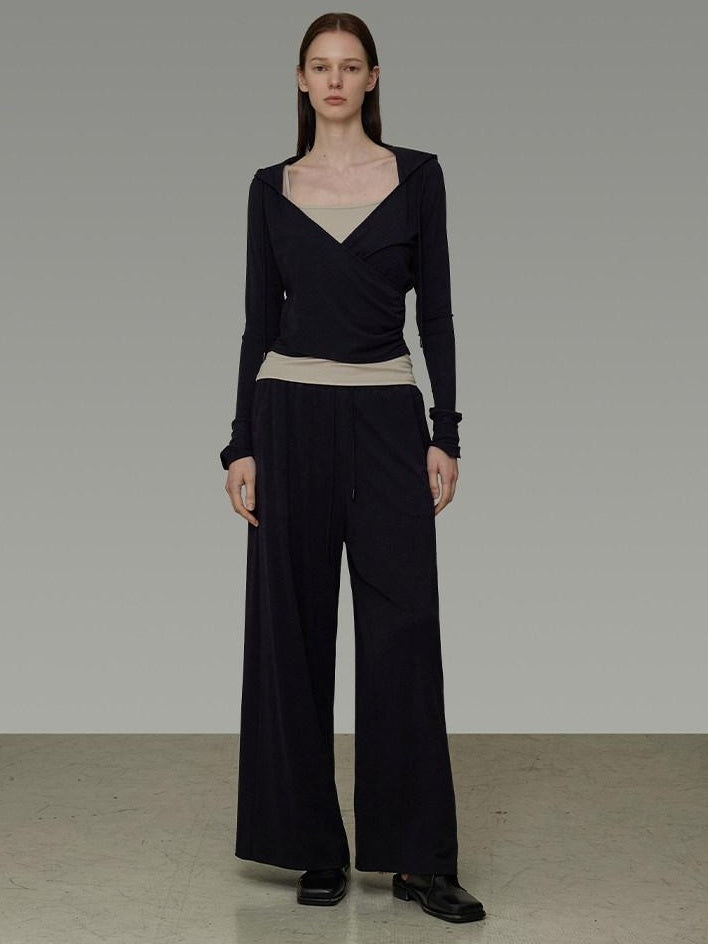 unspoken Navy V-neck Long Sleeve Knit Two Piece Office Casual Women Lounge Sets