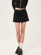 ikyou Shape Retention Lined Embroidered A Line Mid Waist Slim Women Black Mini Skirts