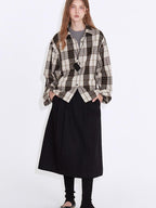fano Adjustable Cotton Plaid Loose Turndown Collar Long Sleeve Young Women Shirts