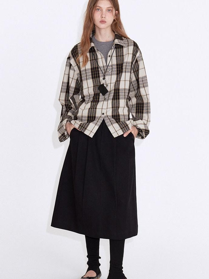 fano Adjustable Cotton Plaid Loose Turndown Collar Long Sleeve Young Women Shirts