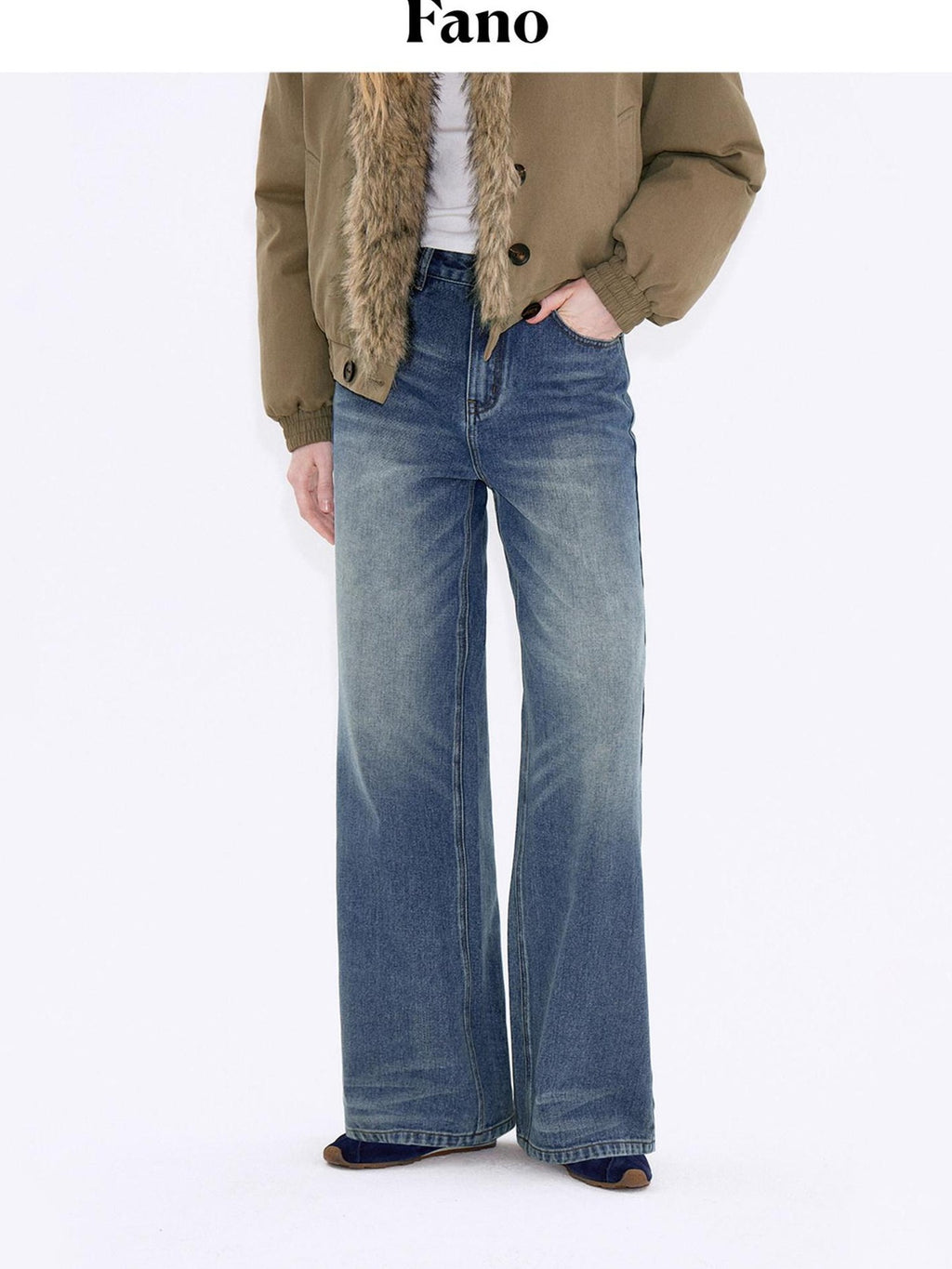 fano Shape Retaining Vintage Distressed Mid Rise Women Blue Straight Leg Jeans