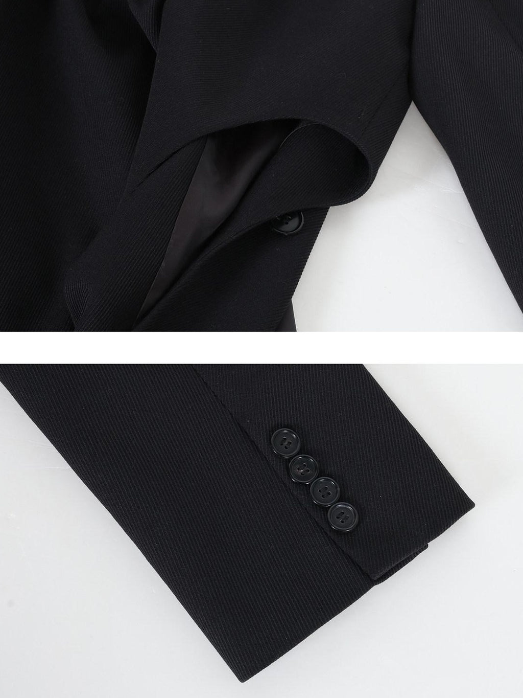 audreyyang Elegant Loose Fit Sash Double Breasted Notch Lapel Black Polyester Blazers