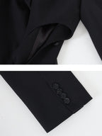 audreyyang Elegant Loose Fit Sash Double Breasted Notch Lapel Black Polyester Blazers
