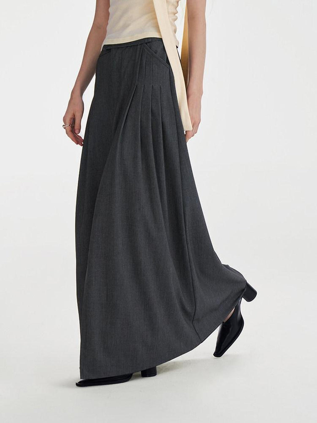someone sometimes Pleated High Slit Mid Waist Office A Line Women Polyester Rayon Maxi Skirts