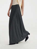 someone sometimes Pleated High Slit Mid Waist Office A Line Women Polyester Rayon Maxi Skirts
