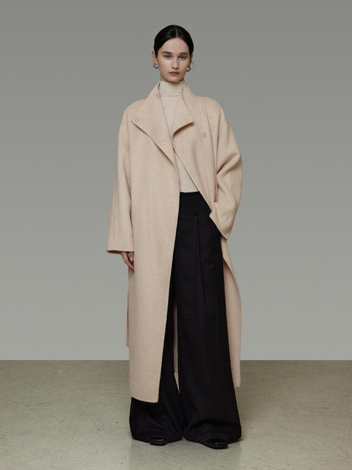 unspoken 100 Percent Wool Longline Thick Structured Relaxed Minimalist Blush Wool Coats