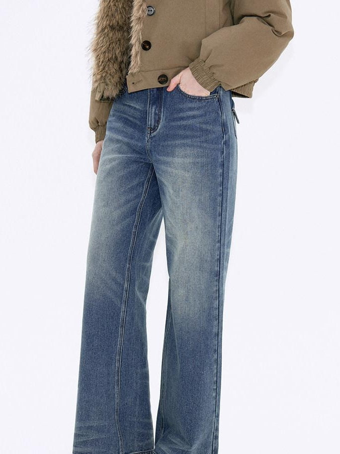fano Shape Retaining Vintage Distressed Mid Rise Women Blue Straight Leg Jeans