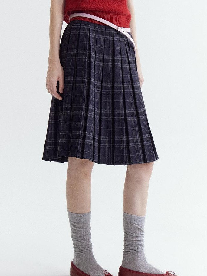 fano Pure Cotton Pleated A Line Mid Rise Classic Workwear Women Midi Skirts