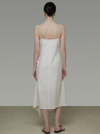 unspoken Cinched Waist Minimalist Asymmetric Spaghetti Strap A Line Midi Maxi Dresses