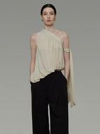 unspoken Asymmetric One Shoulder Loose Commuter Solid Women Daily Off Shoulder Crop Tops