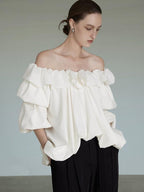 unspoken Breathable Viscose Ruffle Collar Loose Minimal Office Women Pullover Blouses