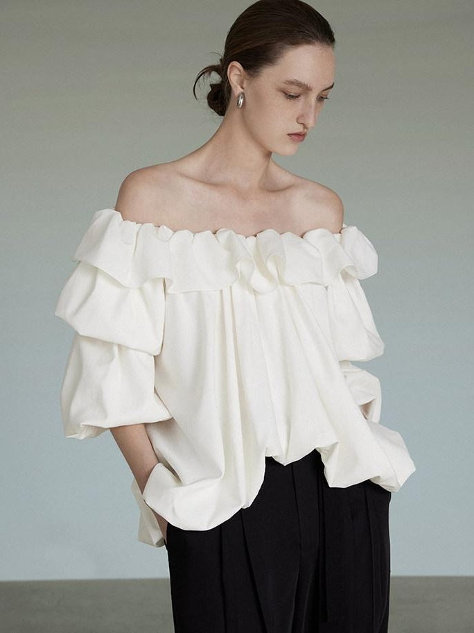 unspoken Breathable Viscose Ruffle Collar Loose Minimal Office Women Pullover Blouses