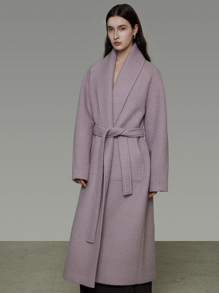 unspoken Cozy Thick Lambswool Midlength Loose Fit Minimalist Commuter Lavender Wool Coats