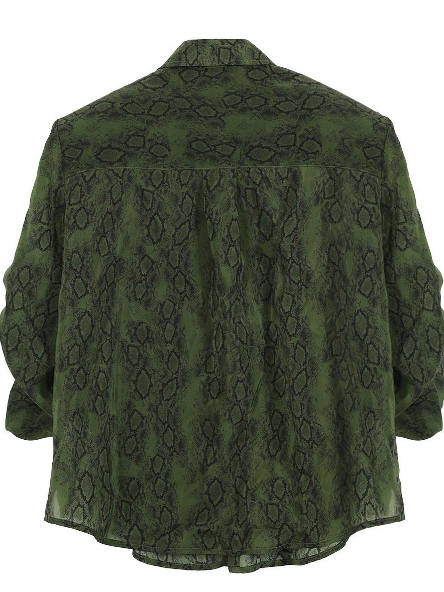 audreyyang Shape Retain Loose Snake Print Dark Green Recycled Viscose Women Wide Leg Pants