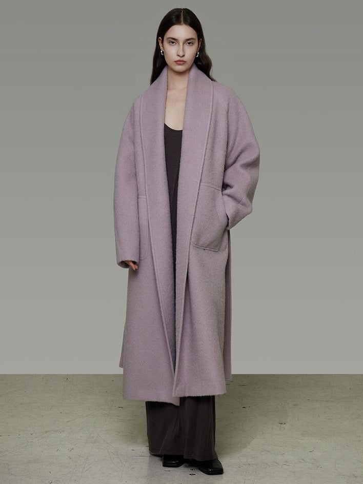 unspoken Cozy Thick Lambswool Midlength Loose Fit Minimalist Commuter Lavender Wool Coats