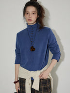 Lofi choose Soft Wool Rabbit Hair Blend Commuter Loose Rolled Hem Turtleneck Women Sweaters