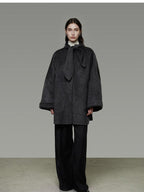 unspoken 100% Sheep Wool Relaxed Fit 3D Tailoring Commuter Women Deep Gray Wool Coats