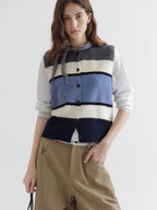 fano Warm Korean Commuter Straight Stripe Round Neck Women Acrylic Cardigans
