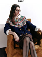 fano 100 Percent Wool Loose Fit Button Front Commuter Crew Neck Knit Cardigans