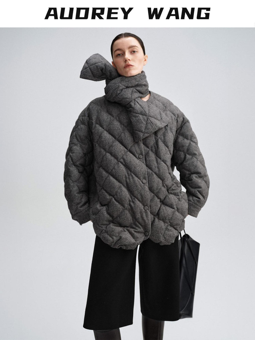 audreyyang 90 Percent Duck Down Warm Mid Length Diamond Quilt Wool Loose Women Down Jackets