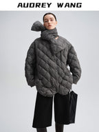 audreyyang 90 Percent Duck Down Warm Mid Length Diamond Quilt Wool Loose Women Down Jackets