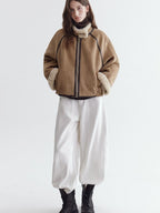 fano Comfortable Colorblock Stand Collar Zip Loose Fit Youth Camel Cropped Jackets