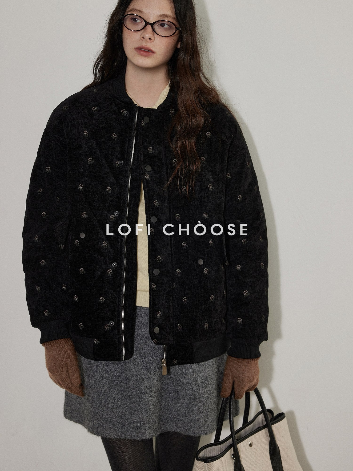 Lofi choose Thick Warm Vintage Loose Floral Womens 90Pc White Duck Down Jackets