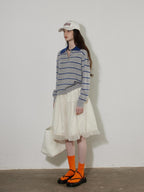 Lofi choose High Waist Bubble Skirt Relaxed Fit Office Custom Dyed Almond Gray Midi Skirts