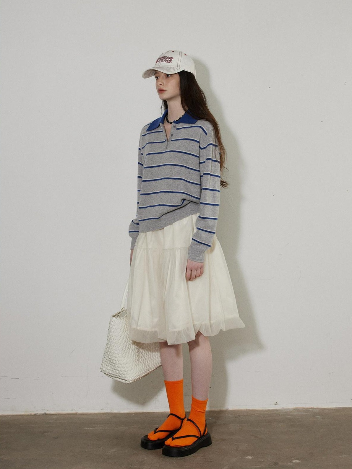 Lofi choose High Waist Bubble Skirt Relaxed Fit Office Custom Dyed Almond Gray Midi Skirts