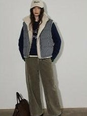 Lofi choose Warm Thick White Duck Down Loose Commuter Lapel Collar Zipper Blue Vests