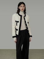 unspoken Black White Colorblock Office Loose Cropped Round Neck Buttoned Knit Cardigans