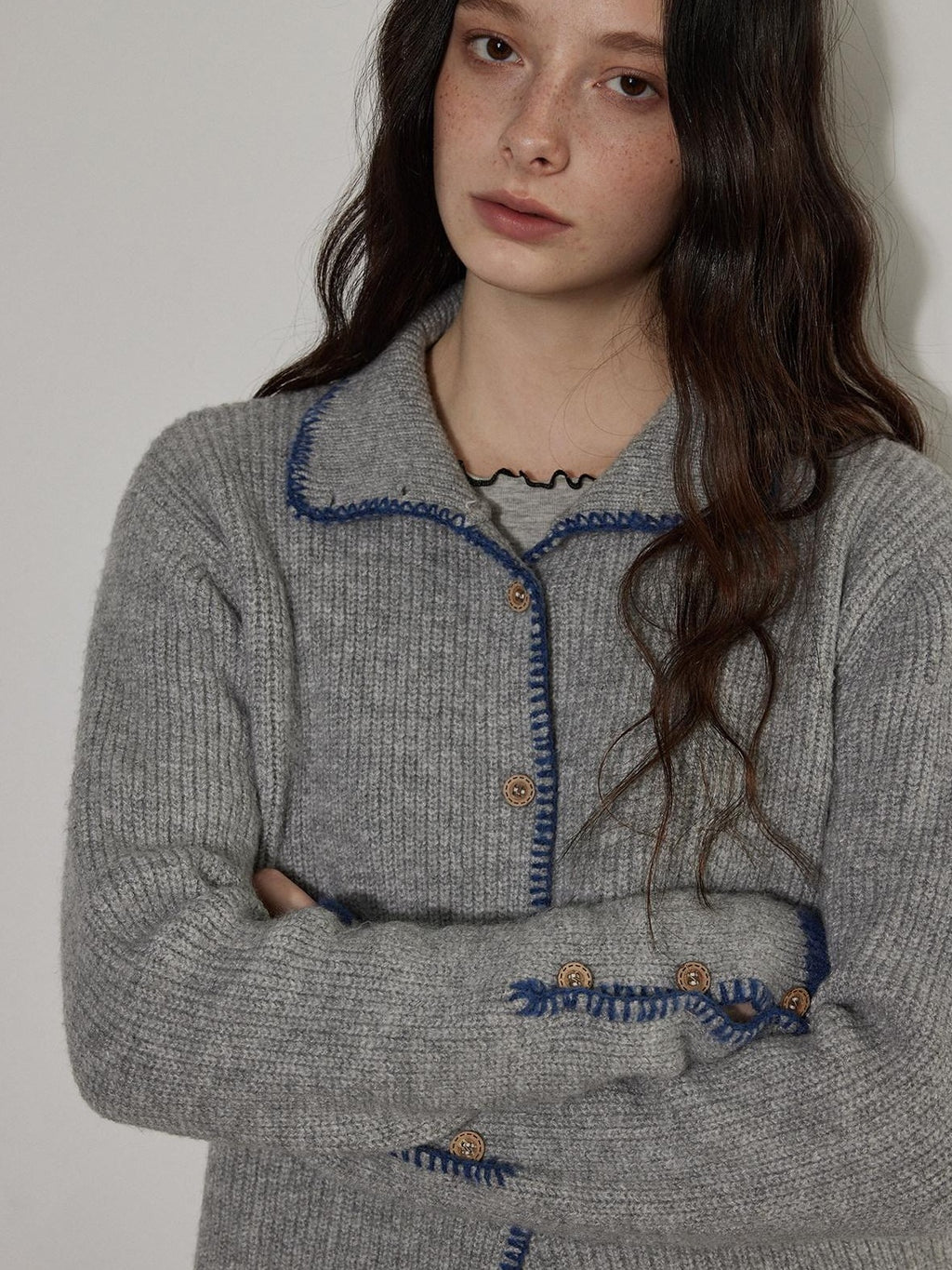 Lofi choose Lace Trim Contrast Edge Turn Down Collar Hand Crochet Office Knit Cardigans
